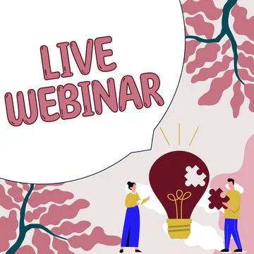 Hand writing sign Live Webinar. Word for Interactive seminar transmitted over Illustrazione stock