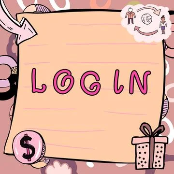 Hand writing sign Log In. Concept meaning go through the procedures to begin use Stock Illustration