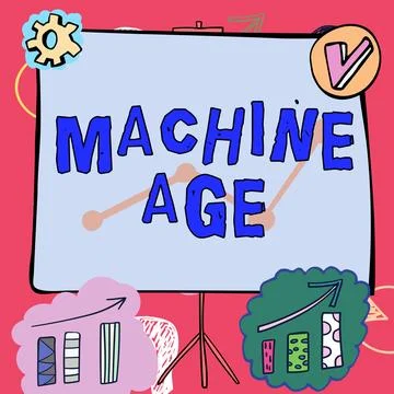 Hand writing sign Machine Age. Business overview period of development of new Stock Illustration