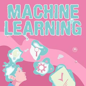 Hand writing sign Machine Learning. Business approach the concept that a 스톡 일러스트