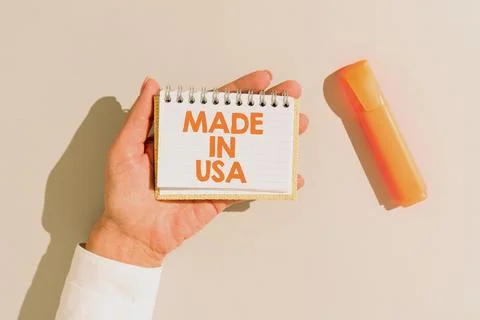 Hand writing sign Made In Usa. Internet Concept American brand United States Stock Photos