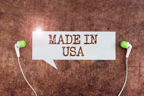 Hand writing sign Made In Usa. Business approach American brand United States Stock Photos