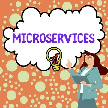 Hand writing sign Microservices. Internet Concept Software development technique Stock Illustration
