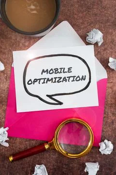 Hand writing sign Mobile Optimization. Word for Site Content Reformatted for Stock Photos