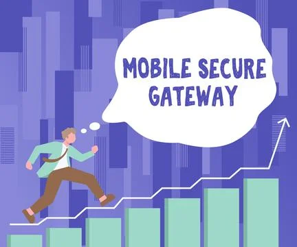 Hand writing sign Mobile Secure Gateway. Business idea Securing devices from Stock Illustration