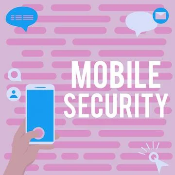 Hand writing sign Mobile SecurityProtection of mobile phone from threats and Illustration