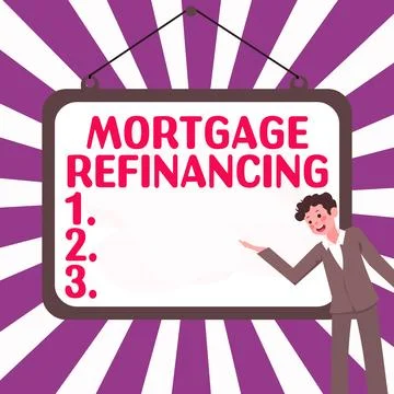 Hand writing sign Mortgage Refinancing. Word for process of replacement of an Illustration