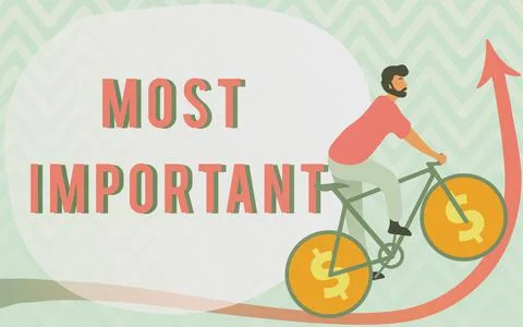 Hand writing sign Most Important. Word Written on Greatest or highest degree Stock Illustration