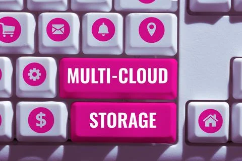 Hand writing sign Multi Cloud Storage. Internet Concept use of multiple cloud 스톡 사진