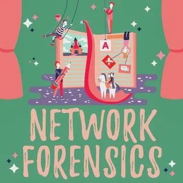 Hand writing sign Network Forensics. Concept meaning monitoring and analysis of Stock-Illustration