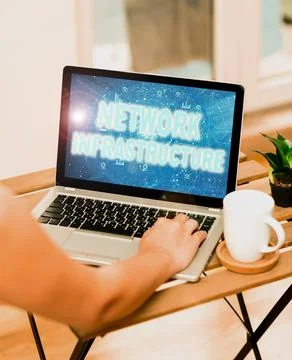 Hand writing sign Network Infrastructure. Word Written on Hardware and Software Stock Photos