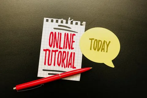 Hand writing sign Online Tutorial. Concept meaning process of tutoring in an Stock Photos