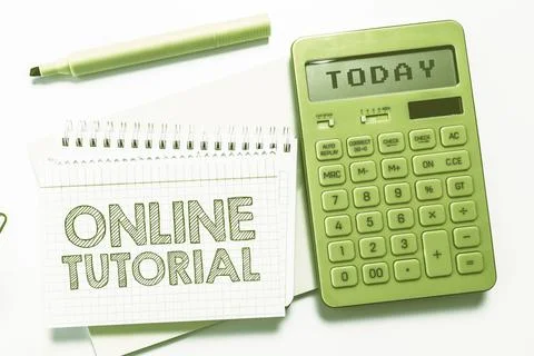 Hand writing sign Online Tutorial. Word for process of tutoring in an online or 库存照片