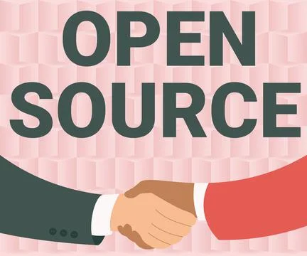 Hand writing sign Open Source. Word for contains the source code that can be Stock Illustration