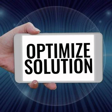 Hand writing sign Optimize Solution. Business approach process of finding the Stock Photos