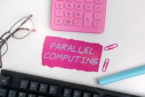 Hand writing sign Parallel Computing. Word for simultaneous calculation by means Stockfoto's