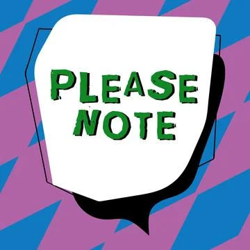 Hand writing sign Please Note. Word Written on formal way to direct people's Stock Illustration