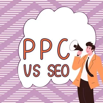 Hand writing sign Ppc Vs Seo. Conceptual photo Pay per click against Search Stock Illustration