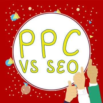 Hand writing sign Ppc Vs Seo. Word Written on Pay per click against Search Stock Illustration