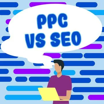 Hand writing sign Ppc Vs Seo. Concept meaning Pay per click against Search Stock Illustration