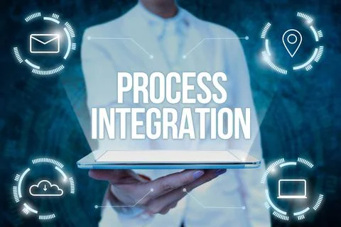 Hand writing sign Process Integration. Business idea sharing of data and events Stock Photos