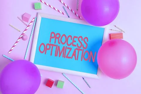 Hand writing sign Process Optimization. Word for improves the processes and Foto stock