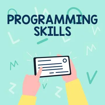 Hand writing sign Programming Skills. Word for skills vital to write a program Illustration