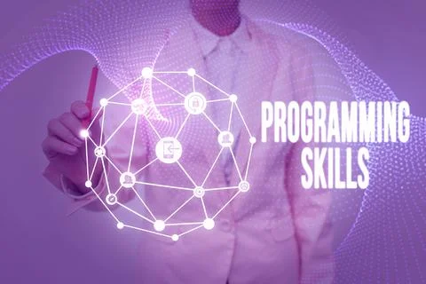 Hand writing sign Programming Skills. Business showcase skills vital to write a 스톡 사진