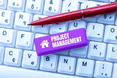 Hand writing sign Project Management. Business approach Application Process Foto stock