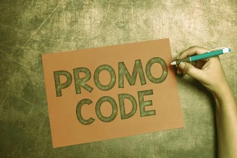 Hand writing sign Promo Code. Business showcase letters or numbers that allows Foto stock