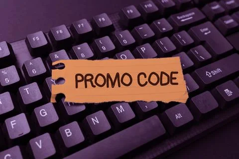 Hand writing sign Promo Code. Word for letters or numbers that allows getting a Stock-Fotos