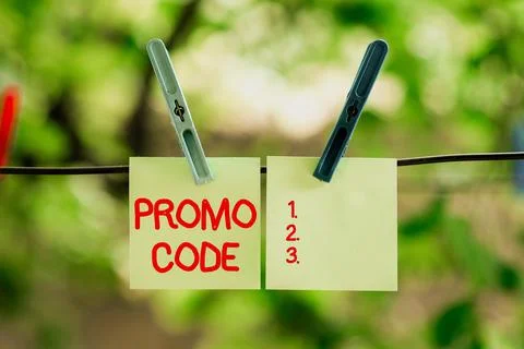 Hand writing sign Promo Code. Business idea letters or numbers that allows Stock-Fotos