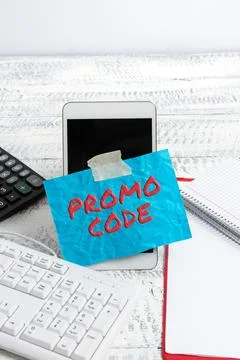 Hand writing sign Promo Code. Word for digital numbers that give you good Stock Photos