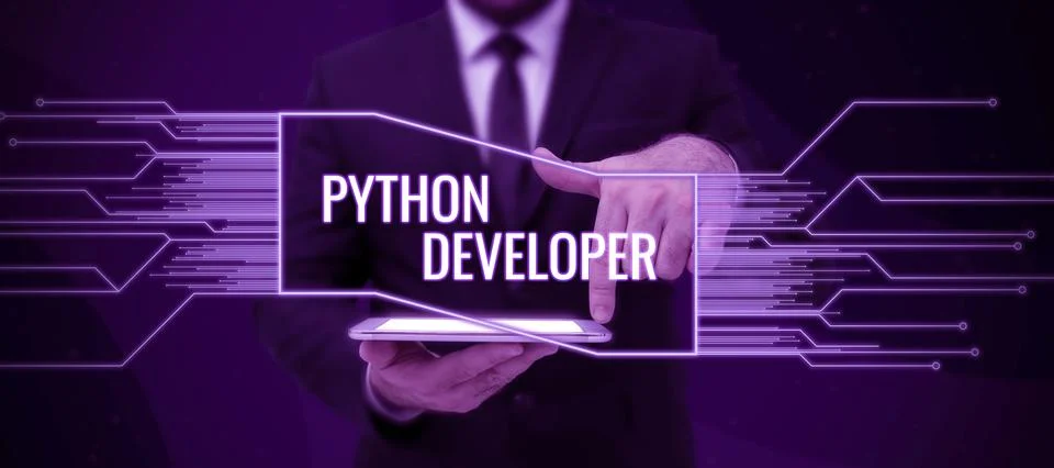 Hand writing sign Python Developer. Concept meaning responsible for writing Stock Photos