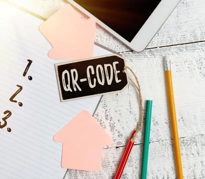 Hand writing sign Qr Code. Business concept the trademark for a type of matrix Foto stock