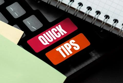 Hand writing sign Quick Tips. Word for small but particularly useful piece of Stock Photos