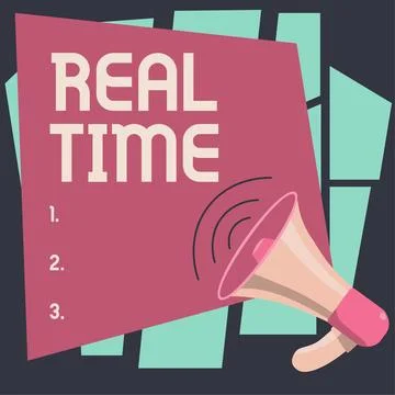 Hand writing sign Real Time. Conceptual photo the actual time during which a Stock Illustration