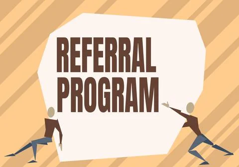 Hand writing sign Referral Program. Business idea sending own patient to another Stock Illustration