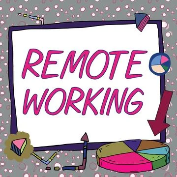 Hand writing sign Remote Working. Word Written on situation in which an employee Illustrazione stock