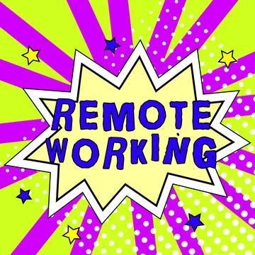 Hand writing sign Remote Working. Business idea situation in which an employee Stock-Illustration