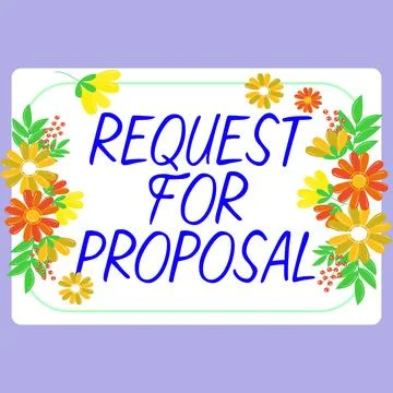 Hand writing sign Request For Proposal. Word for document contains bidding Stock Illustration