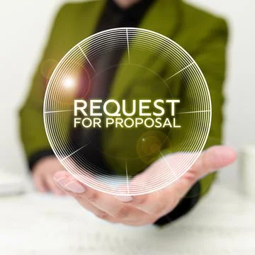 Hand writing sign Request For Proposal. Word Written on document contains Stock Photos