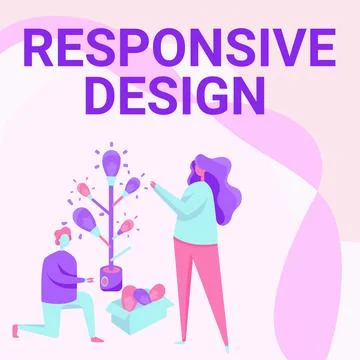 Hand writing sign Responsive Design. Business showcase web page creation that Stock Illustration