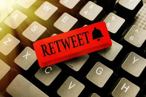 Hand writing sign Retweet. Word Written on in twitter repost or forward a Foto stock