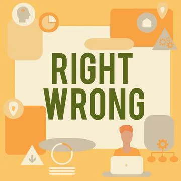 Hand writing sign Right Wrong. Internet Concept choose between two decisions Stock Illustration