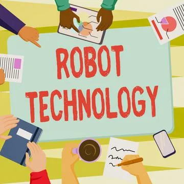 Hand writing sign Robot Technology. Business concept develop machines that can Stock Illustration