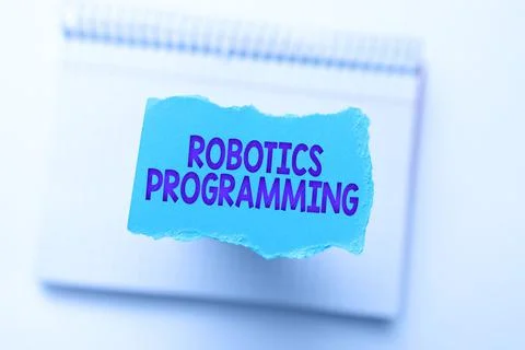Hand writing sign Robotics Programming. Word Written on software that used to Fotos Stock