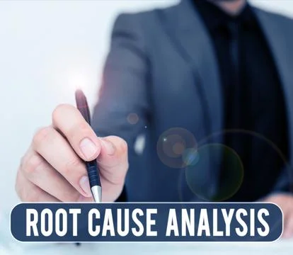 Hand writing sign Root Cause Analysis. Business showcase Method of Problem Stock Photos