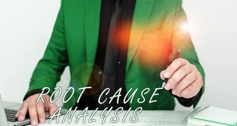Hand writing sign Root Cause Analysis. Word for Method of Problem Solving Stock Photos