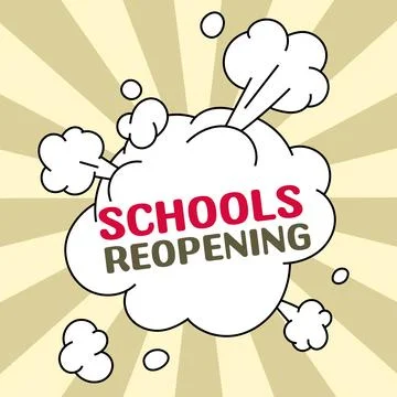 Hand writing sign Schools Reopening. Business showcase classes are over for the Ilustração Stock